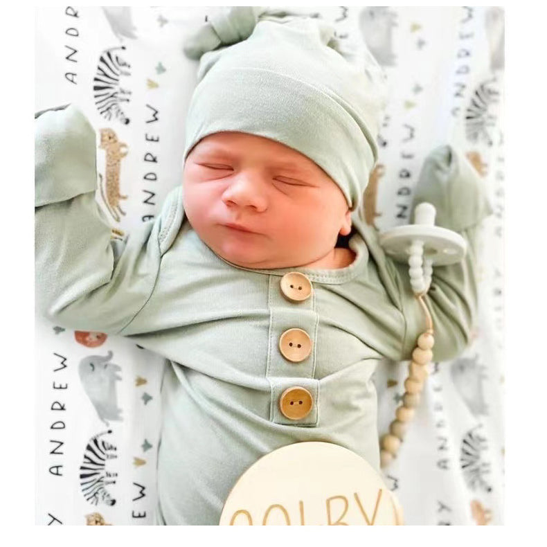 SOLID OLIVE BAMBOO BABY KNOT GOWN & HAT SET