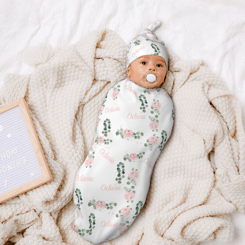 Pink Rose Eucalyptus Swaddle Bag With Hat Capmome