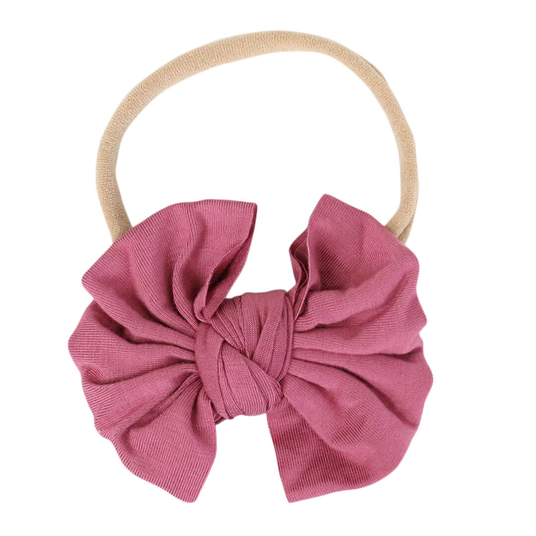 solid dusty rose knit bow headband 