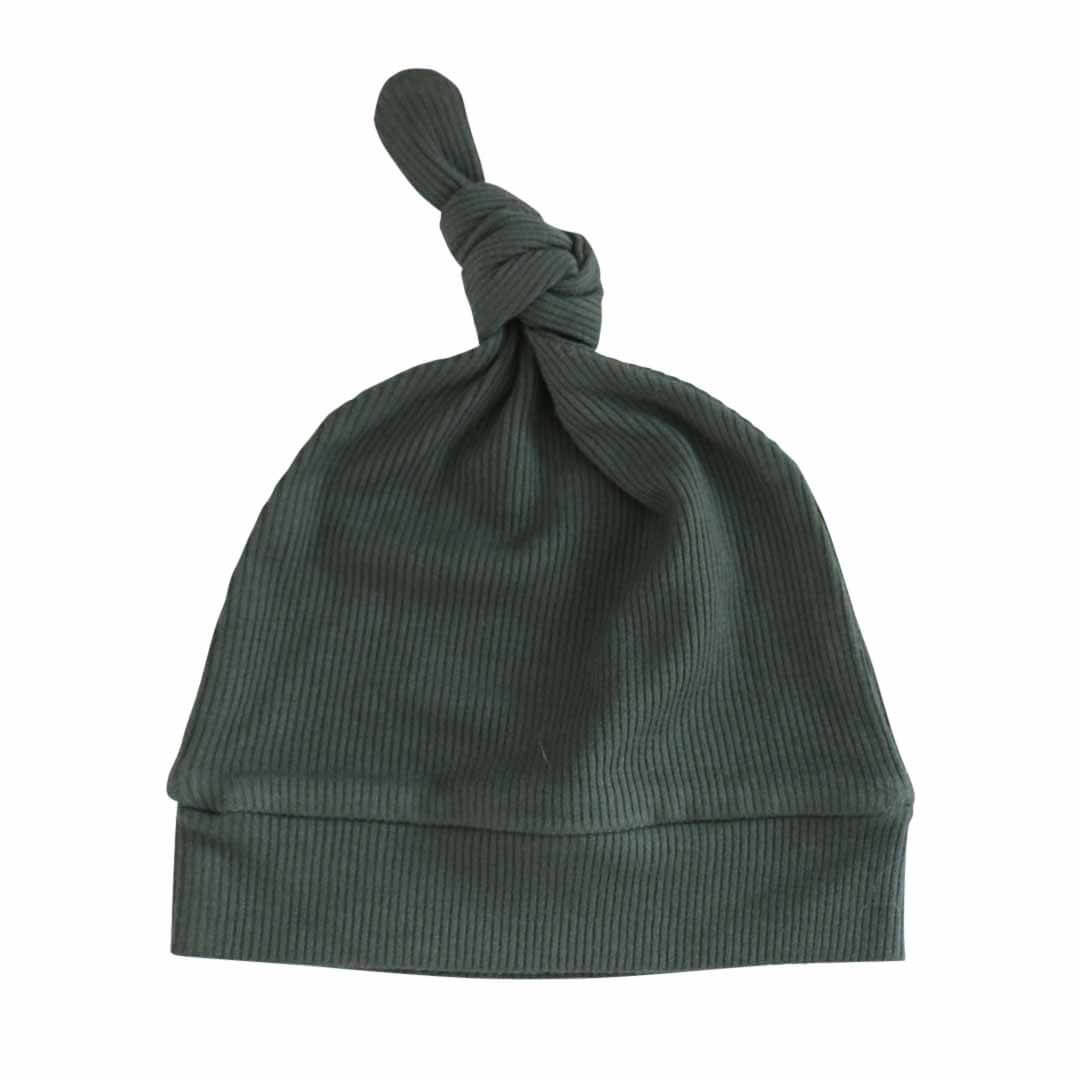forest green ribbed knotted hat