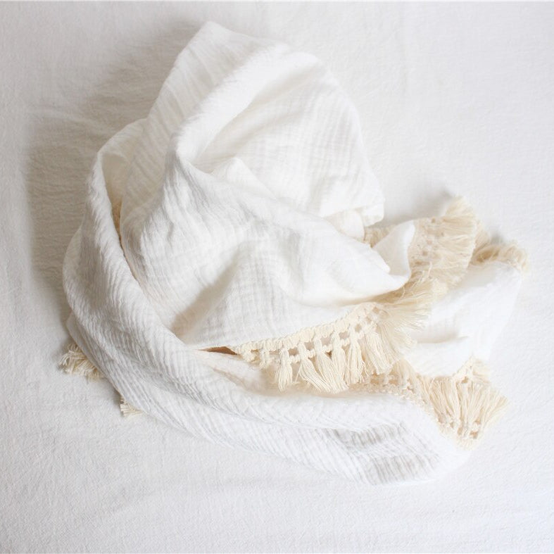 2 Layers Baby Blankets Newborn Tassel Cotton Muslin Swaddle Wrap Blanket Print Gauze Infant  Bedding Quilt Blanket Diaper