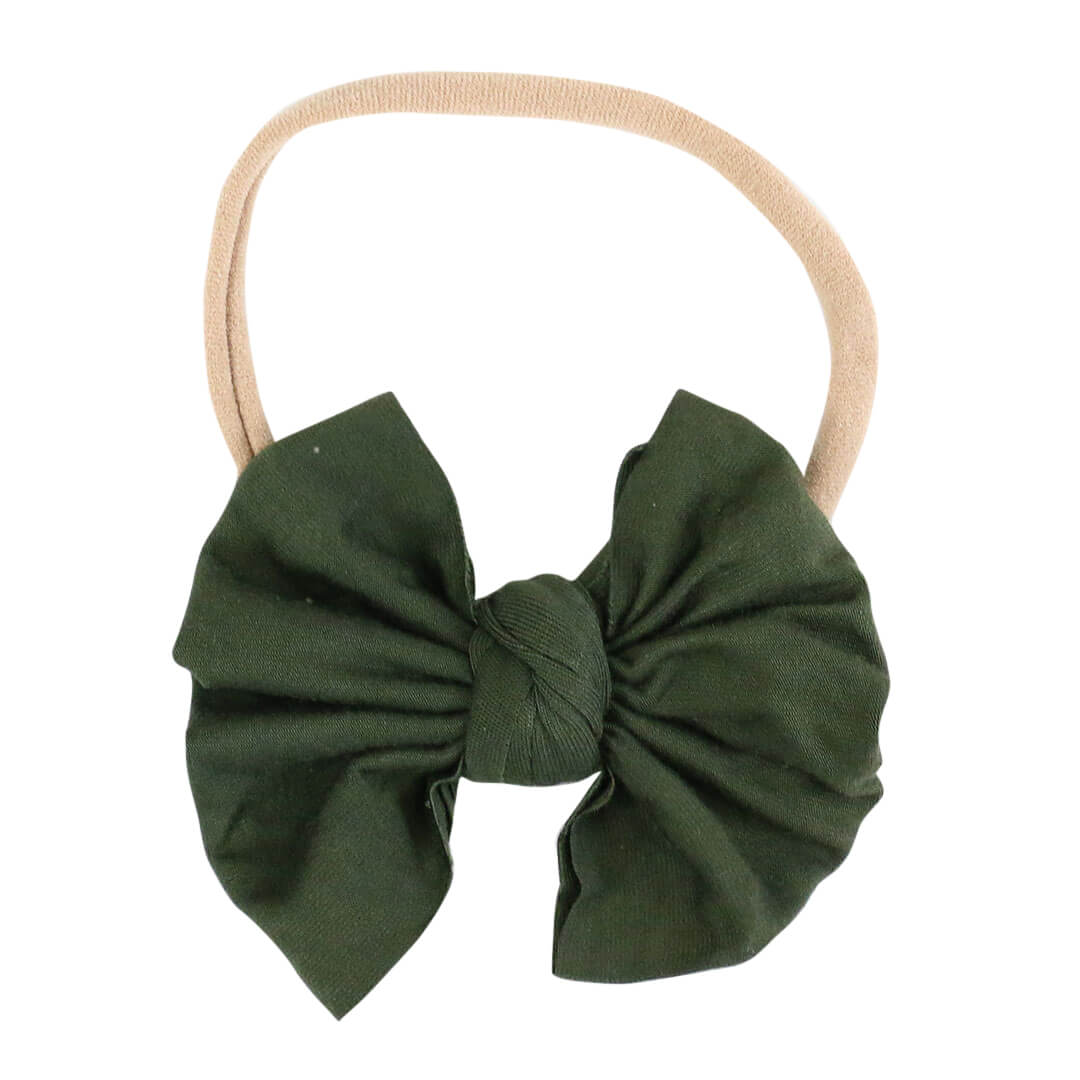 solid olive knit bow headband 