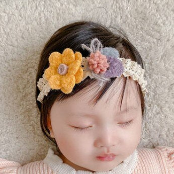 Baby Girls Headband Kids Woolen Flower Head Wrap Soft Infant Lace Turban Traceless Toddler Lovely Hairband Newborn Photo Props
