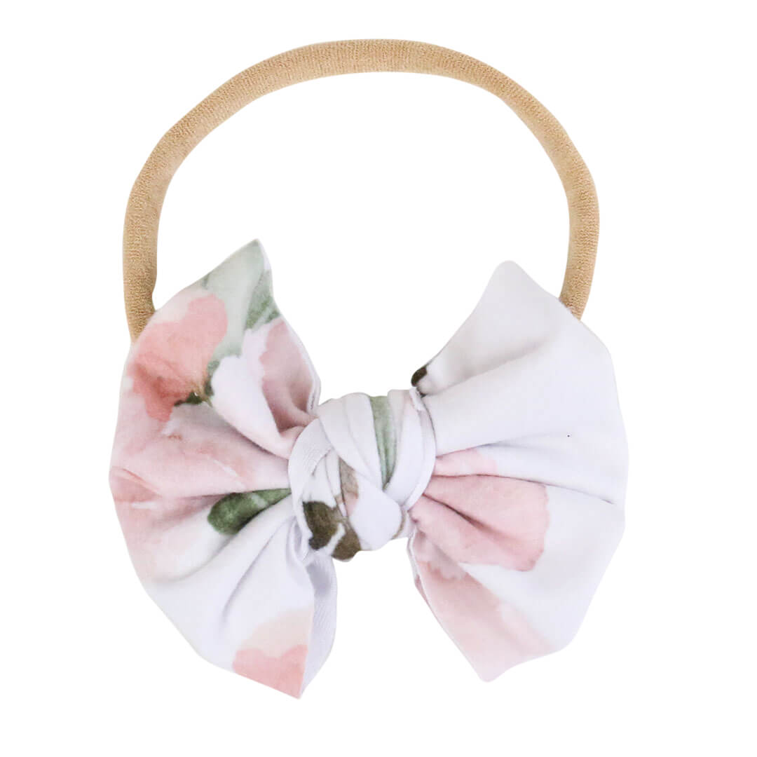 pink floral knit bow headband