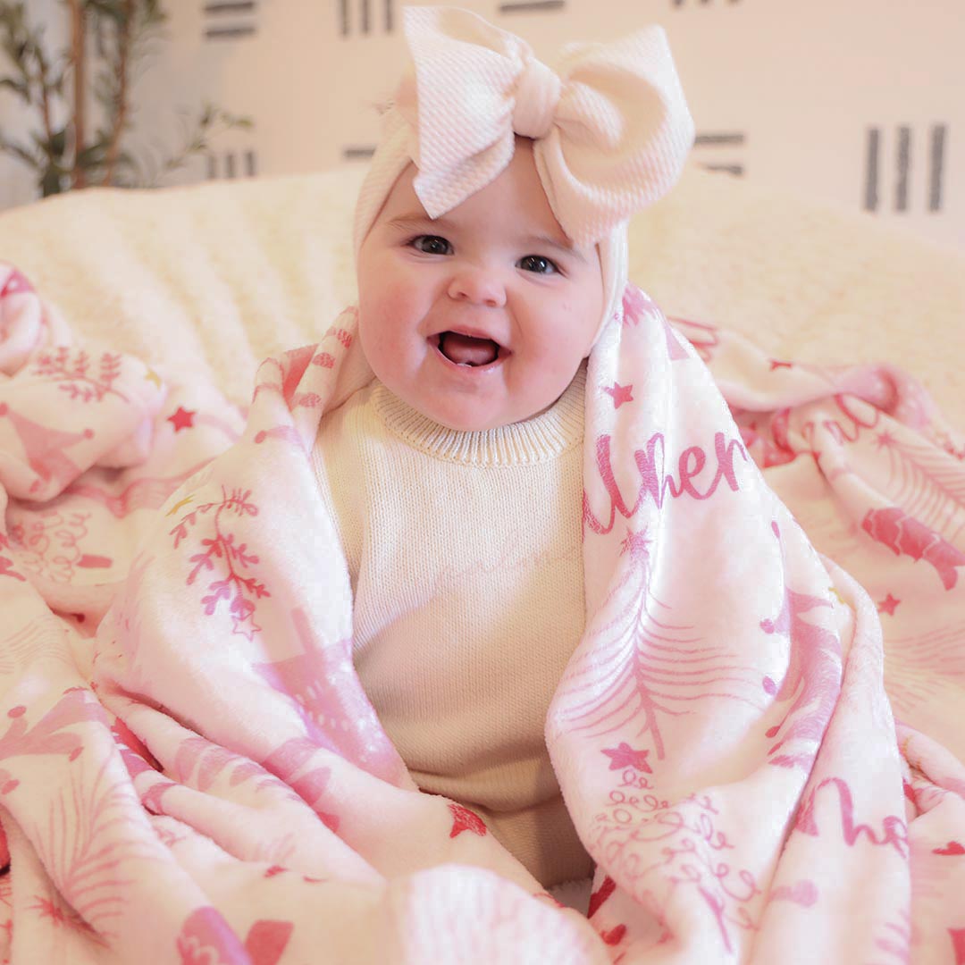 Personalized Pink Trees Swaddle Blanket Capmome