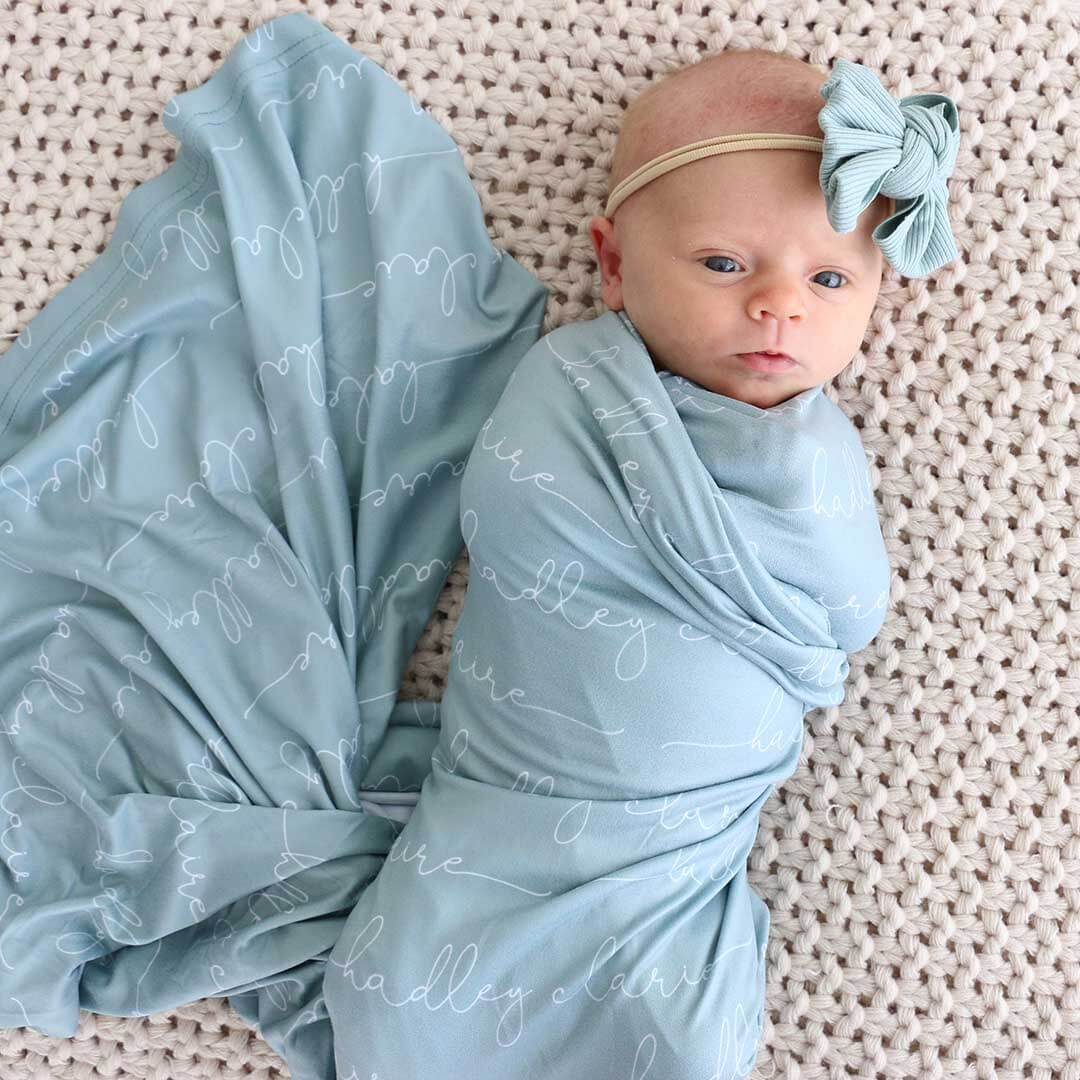 Purple Rose Two Names Eucalyptus Swaddle Blanket Headband Hat Set Capmome