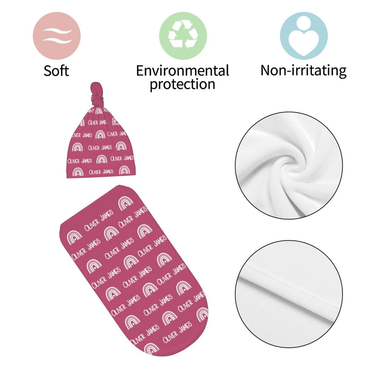 Personalized Baby Swaddle Blanket with Hat Blankets Custom Newborn Infant Blankets Capmome