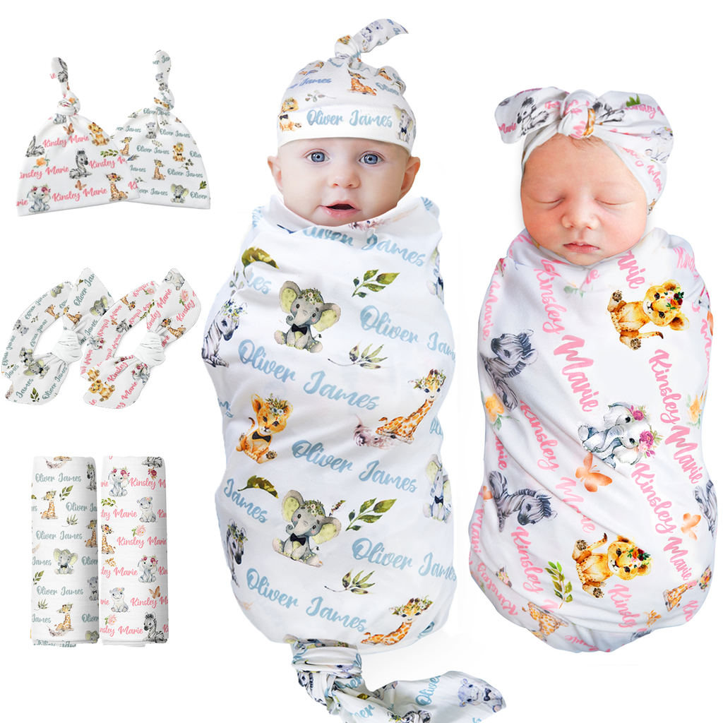 Personalized Baby Swaddle Blanket with Hat Blankets Custom Newborn
