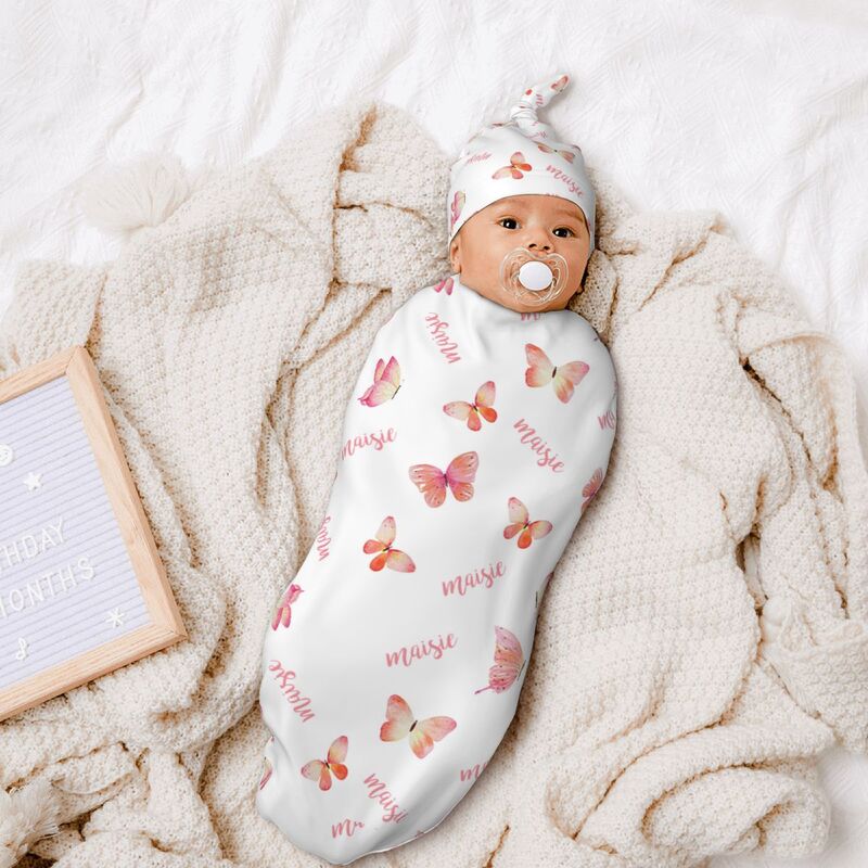 Personalized swaddle best sale blanket and hat